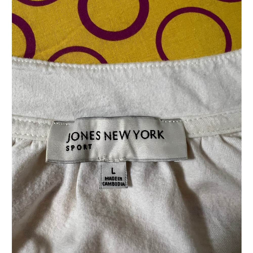 Jones New York Women’s Cream Crochet Neck Tee Large 100% Cotton Short Sleeve Top - Picture 5 of 6